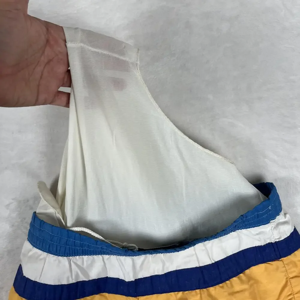 VTG Speedo Swim Trunks Mens Medium Blue Yellow Colorblock USA Retro 80s